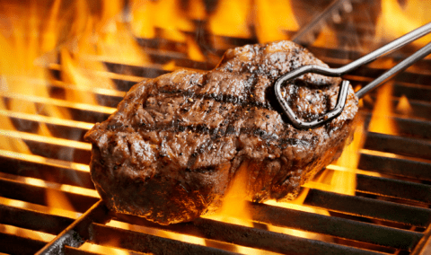 A steak on a grill